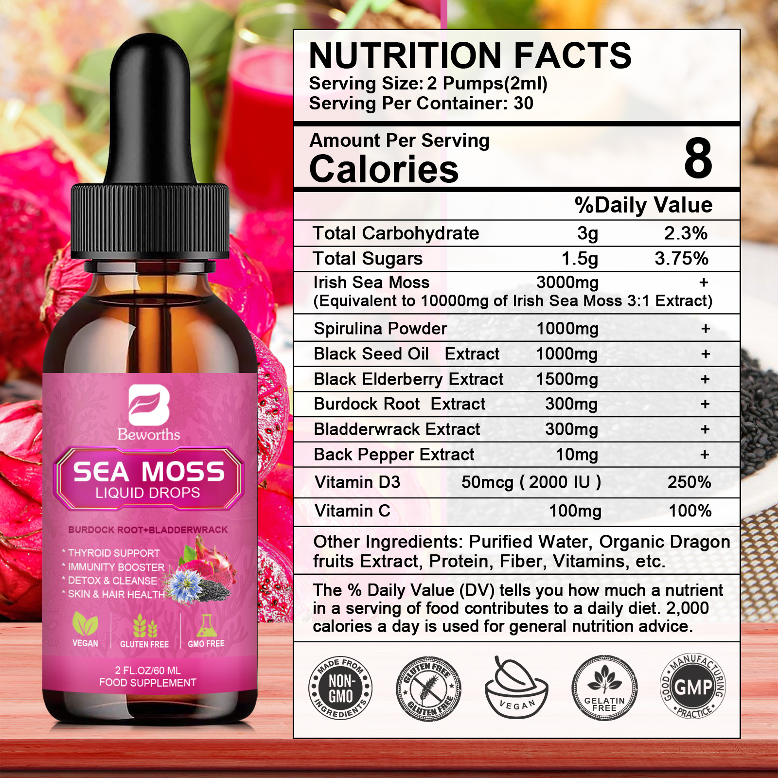 BEWORTHS 3000MG Seamoss Liquid - Root Stimulator Liquid のレビューと価格