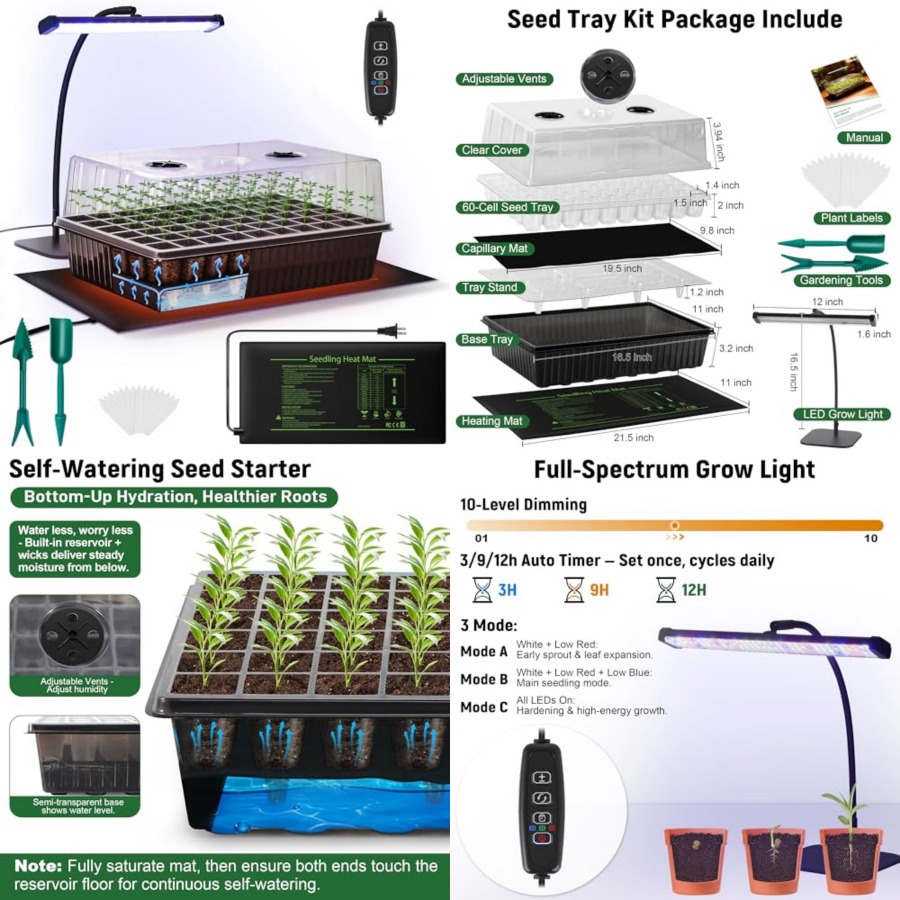 60-Cell Self-Watering Seed Sta - Humidity Dome Kit のレビューと価格