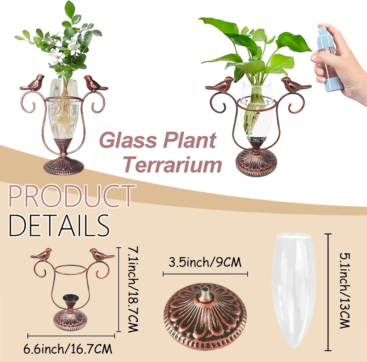 2 Vintage Copper Bird Plant Pr - Propagation Station Vase のレビューと価格