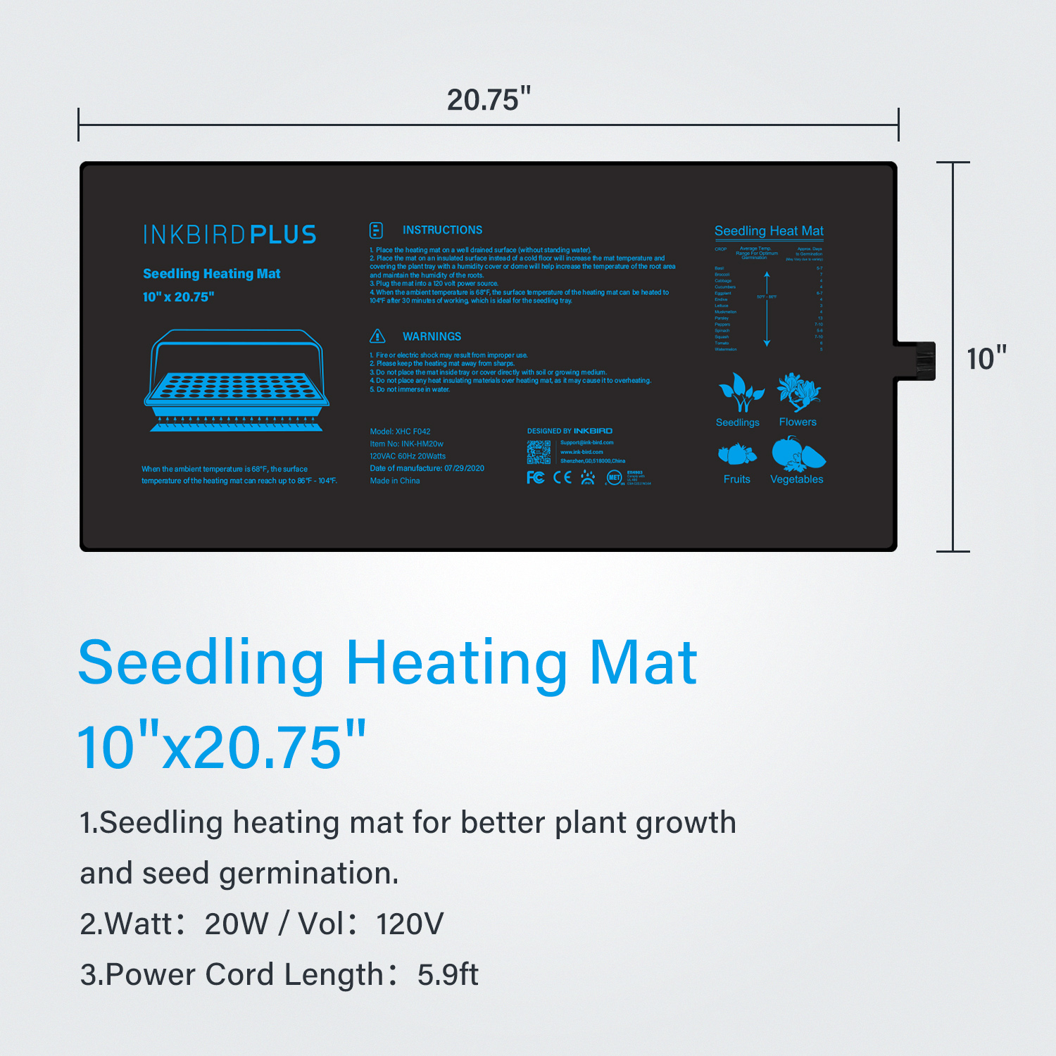 20.75x10CM EU/US/UK/AU Plug Se - Heat Mat Seedling のレビューと価格